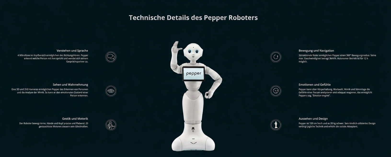 Technische Details des Pepper-Roboter – Infografik